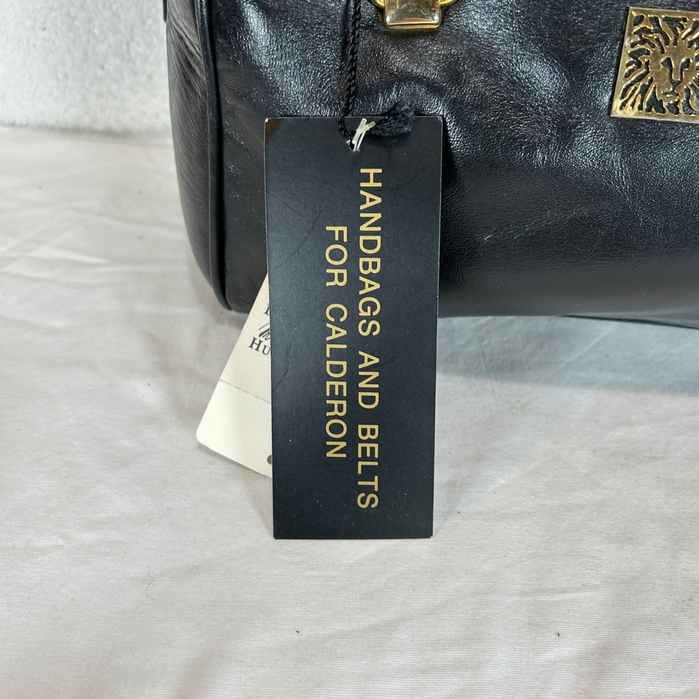 Anne Klein Vintage Black Leather Satchel Crossbody Bag Gold Lion Logo NWT - Picture 5 of 15